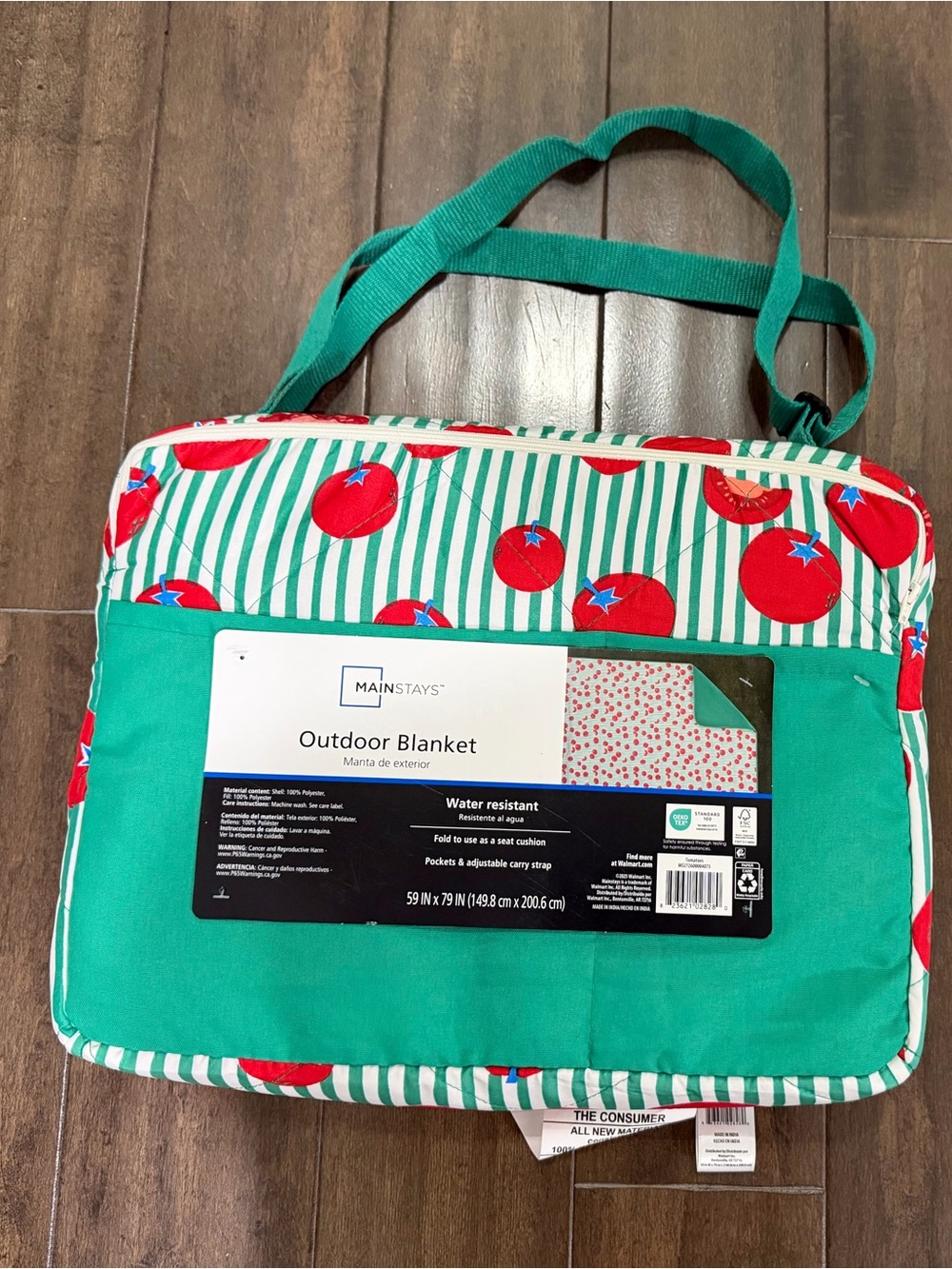 Mainstays Green & Red Stripe Tomato Print Outdoor Blanket